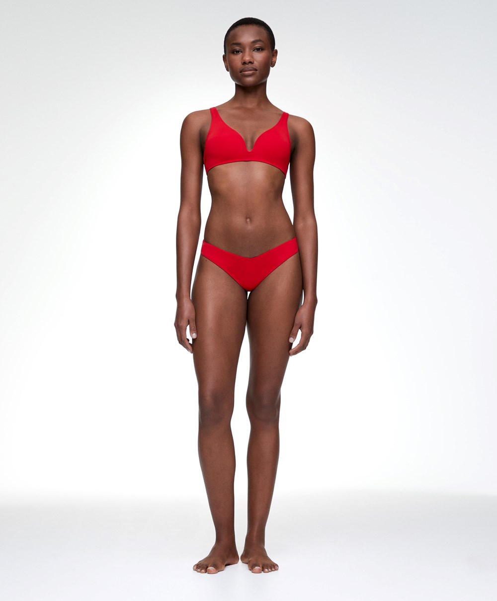 Red Oysho U-cut Thong Bikini Briefs | FCRX89361