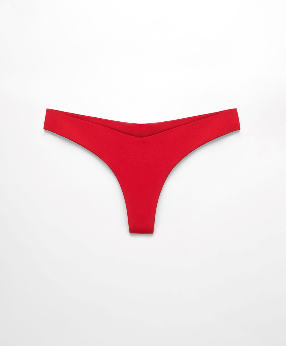 Red Oysho U-cut Thong Bikini Briefs | FCRX89361