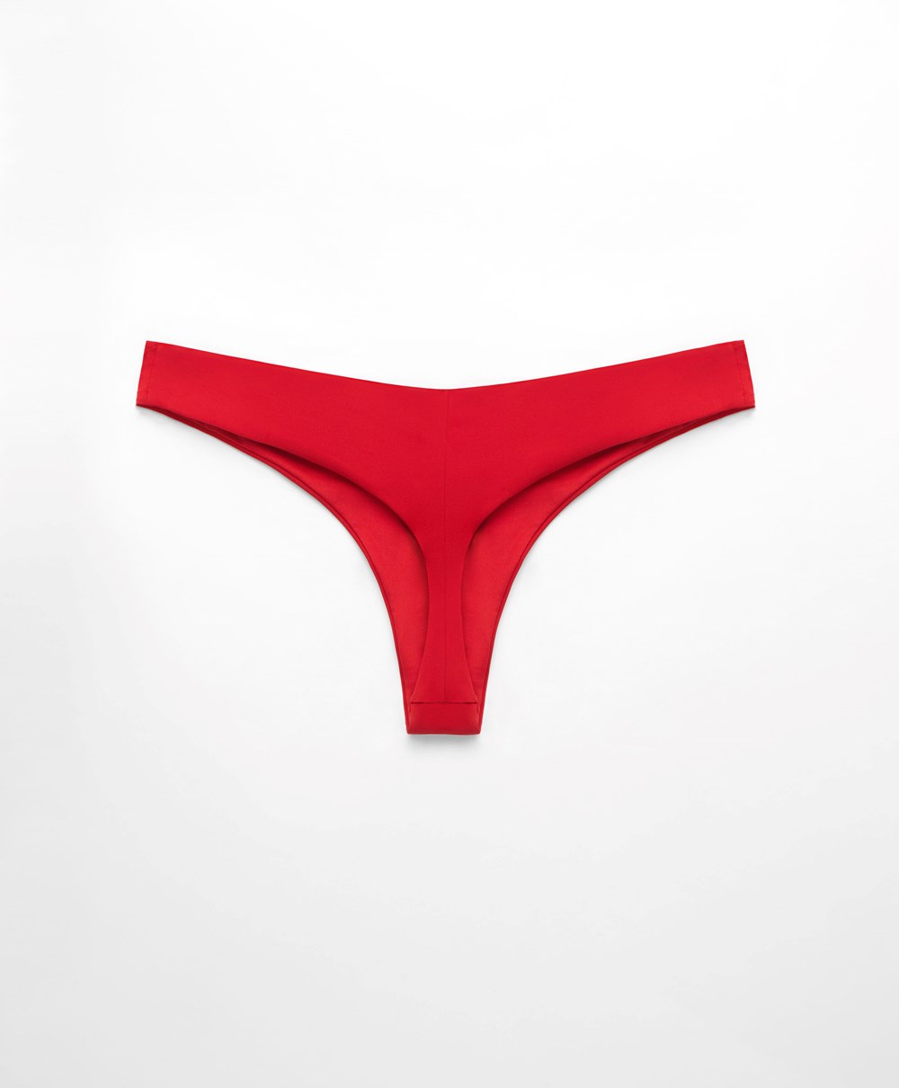 Red Oysho U-cut Thong Bikini Briefs | FCRX89361