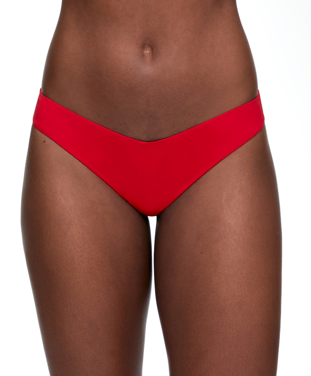 Red Oysho U-cut Thong Bikini Briefs | FCRX89361