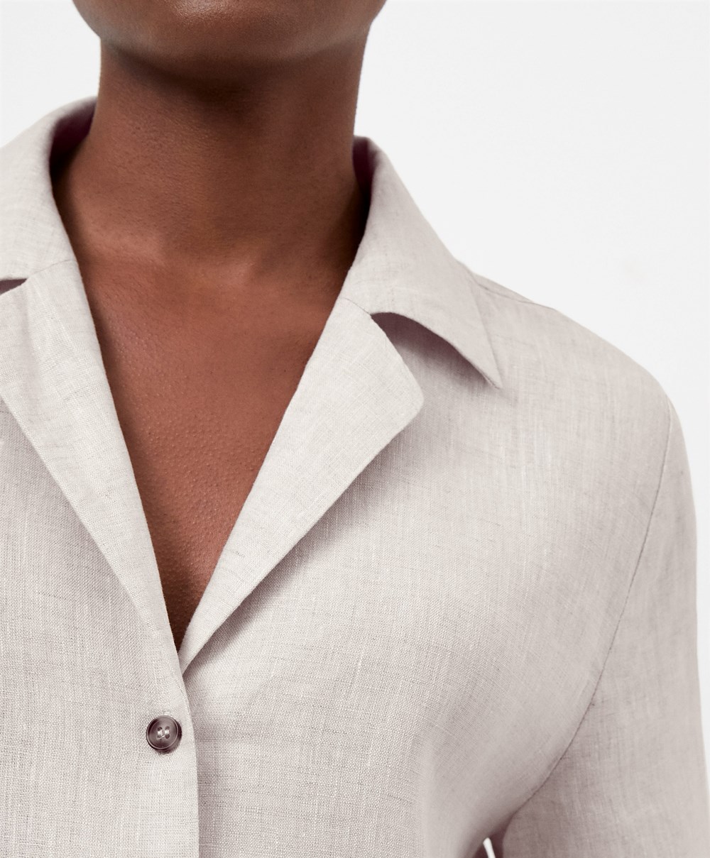 Sand Melange Oysho 100% Linen Shirt | LKFH75208