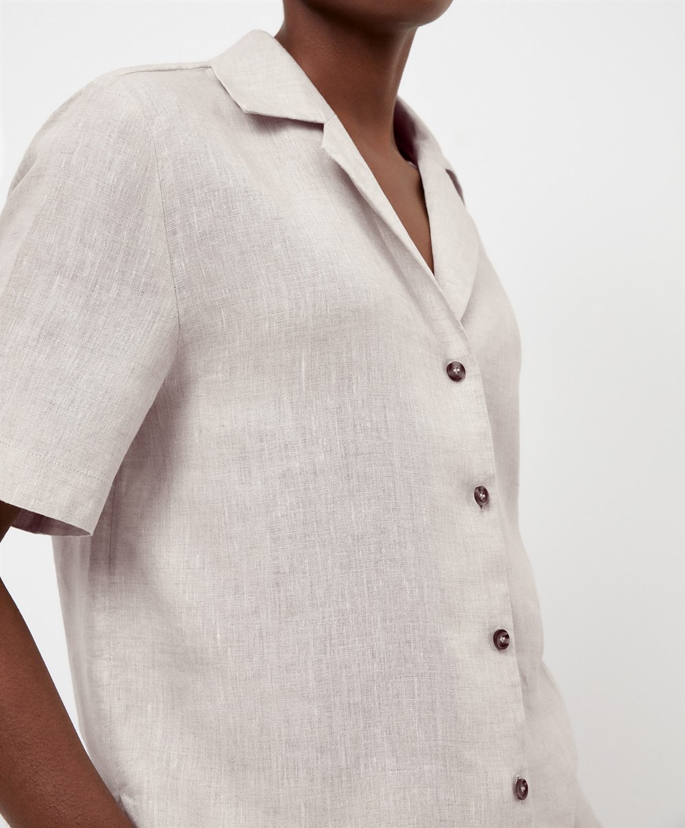 Sand Melange Oysho 100% Linen Shirt | LKFH75208