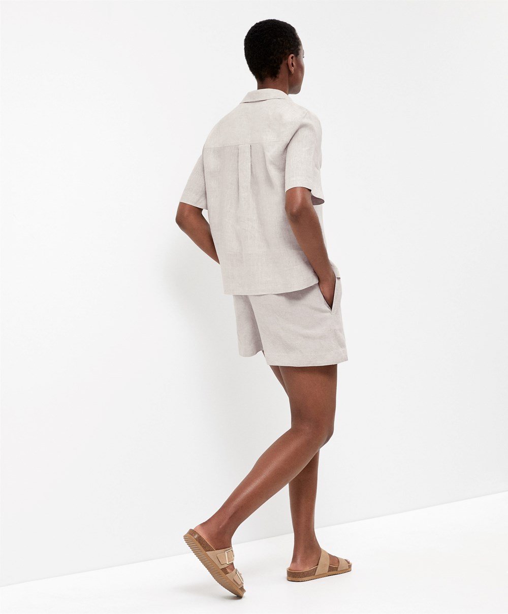 Sand Melange Oysho 100% Linen Shirt | LKFH75208