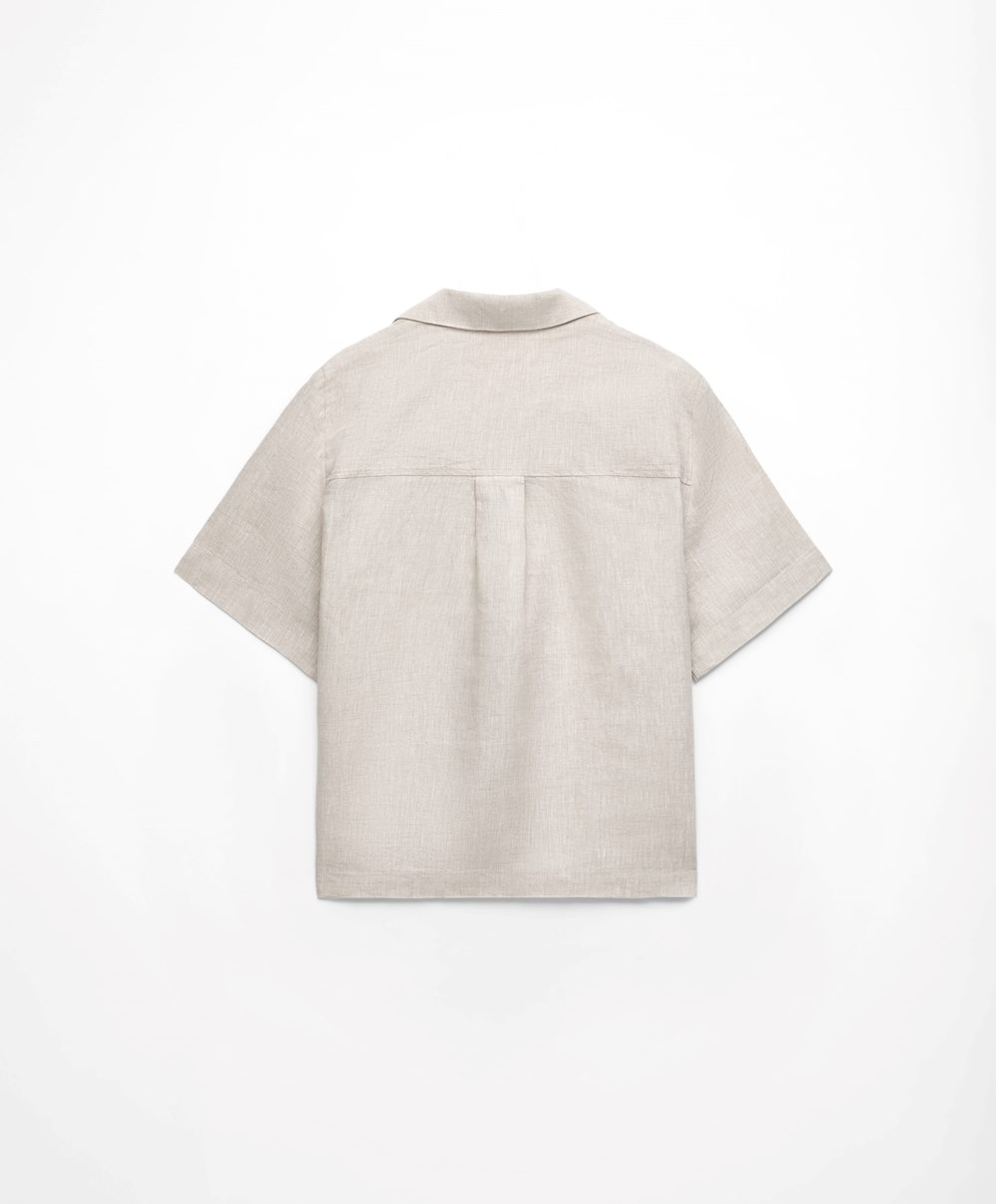 Sand Melange Oysho 100% Linen Shirt | LKFH75208