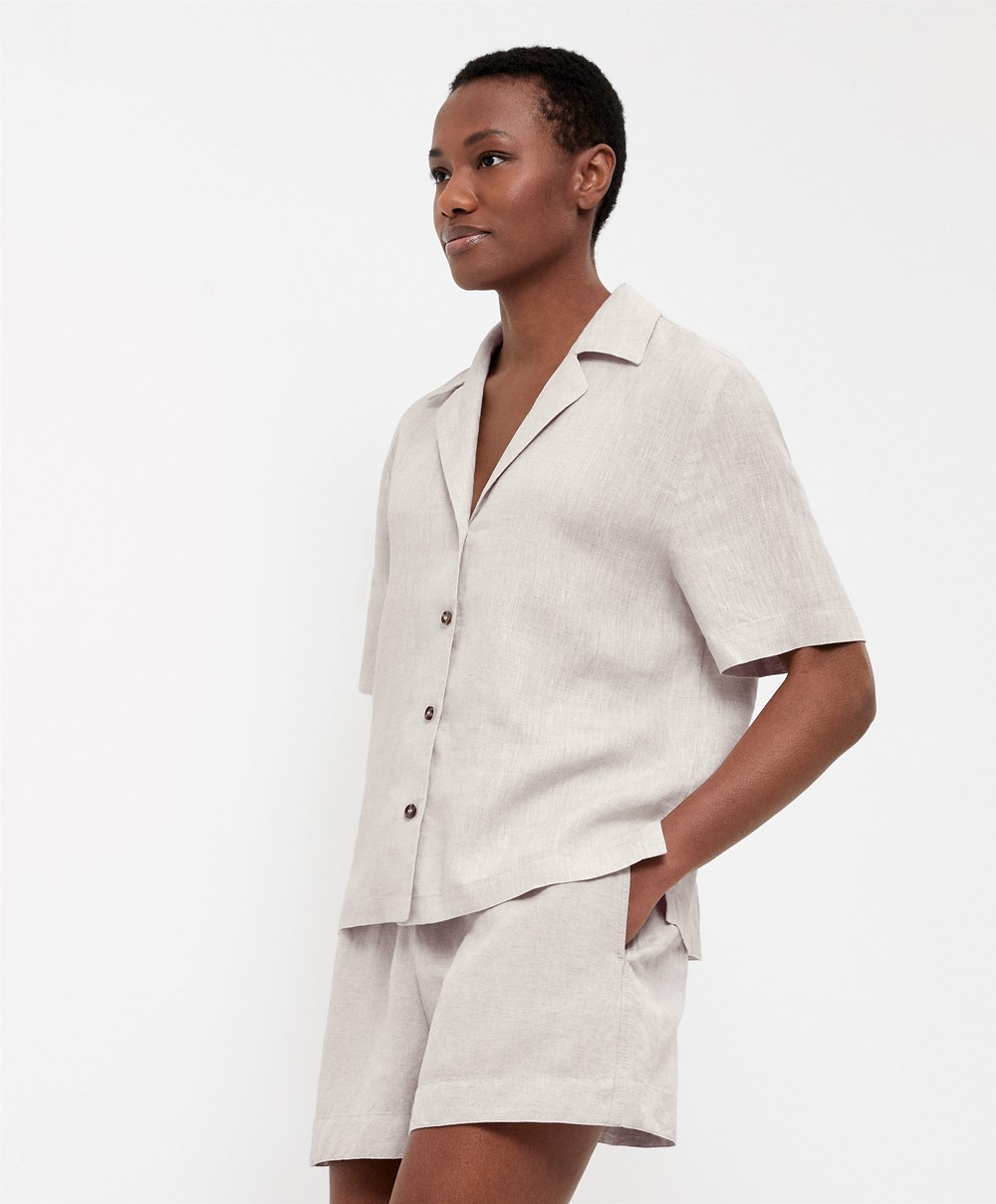 Sand Melange Oysho 100% Linen Shirt | LKFH75208