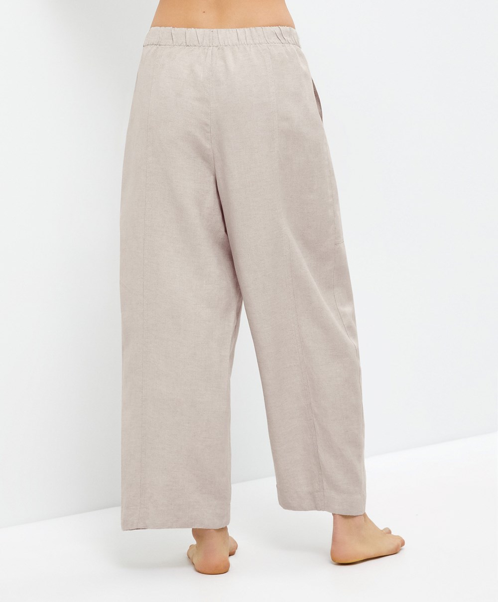 Sand Melange Oysho Linen Barrel Trousers | WGZV06189