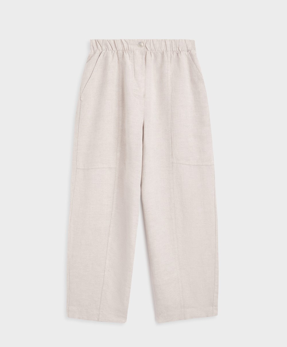 Sand Melange Oysho Linen Barrel Trousers | WGZV06189