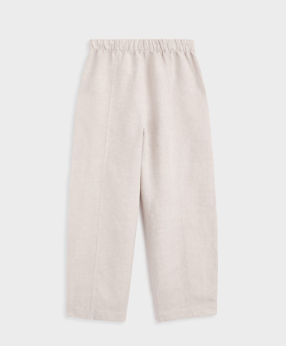 Sand Melange Oysho Linen Barrel Trousers | WGZV06189