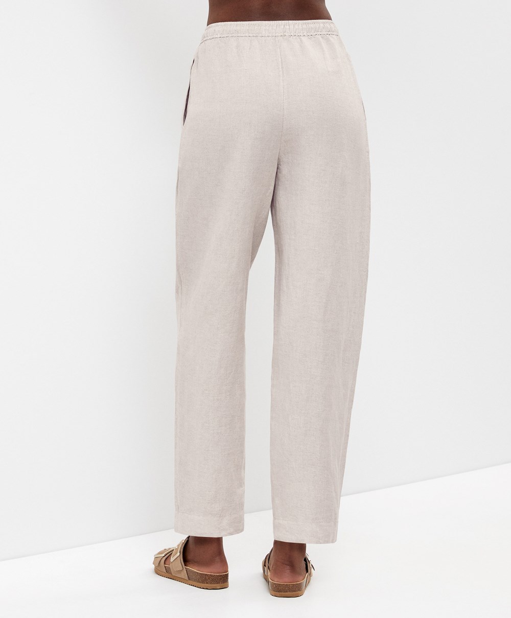 Sand Melange Oysho Linen Relaxed Fit Trousers | CZUA98217