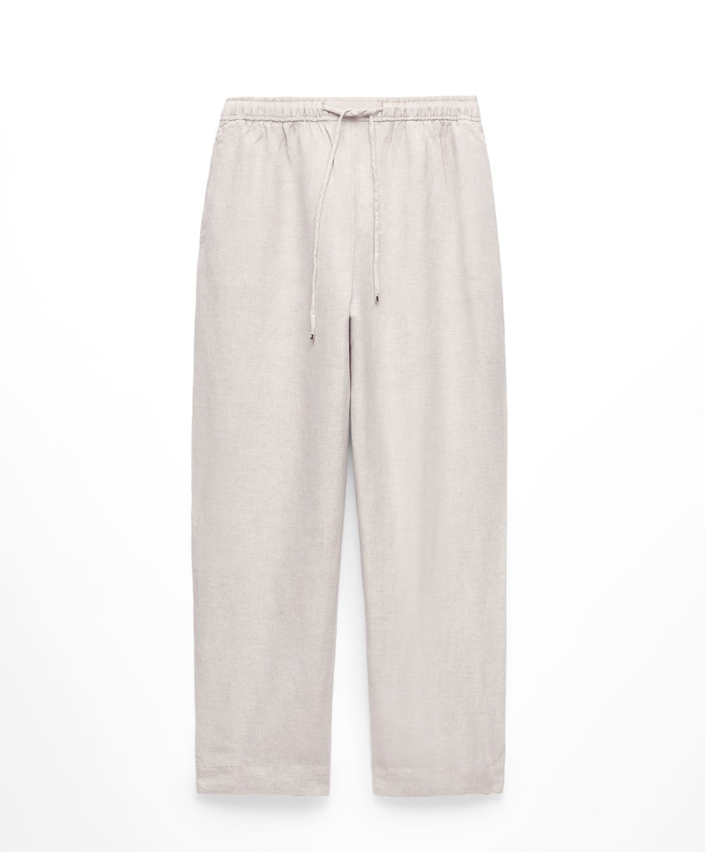 Sand Melange Oysho Linen Relaxed Fit Trousers | CZUA98217