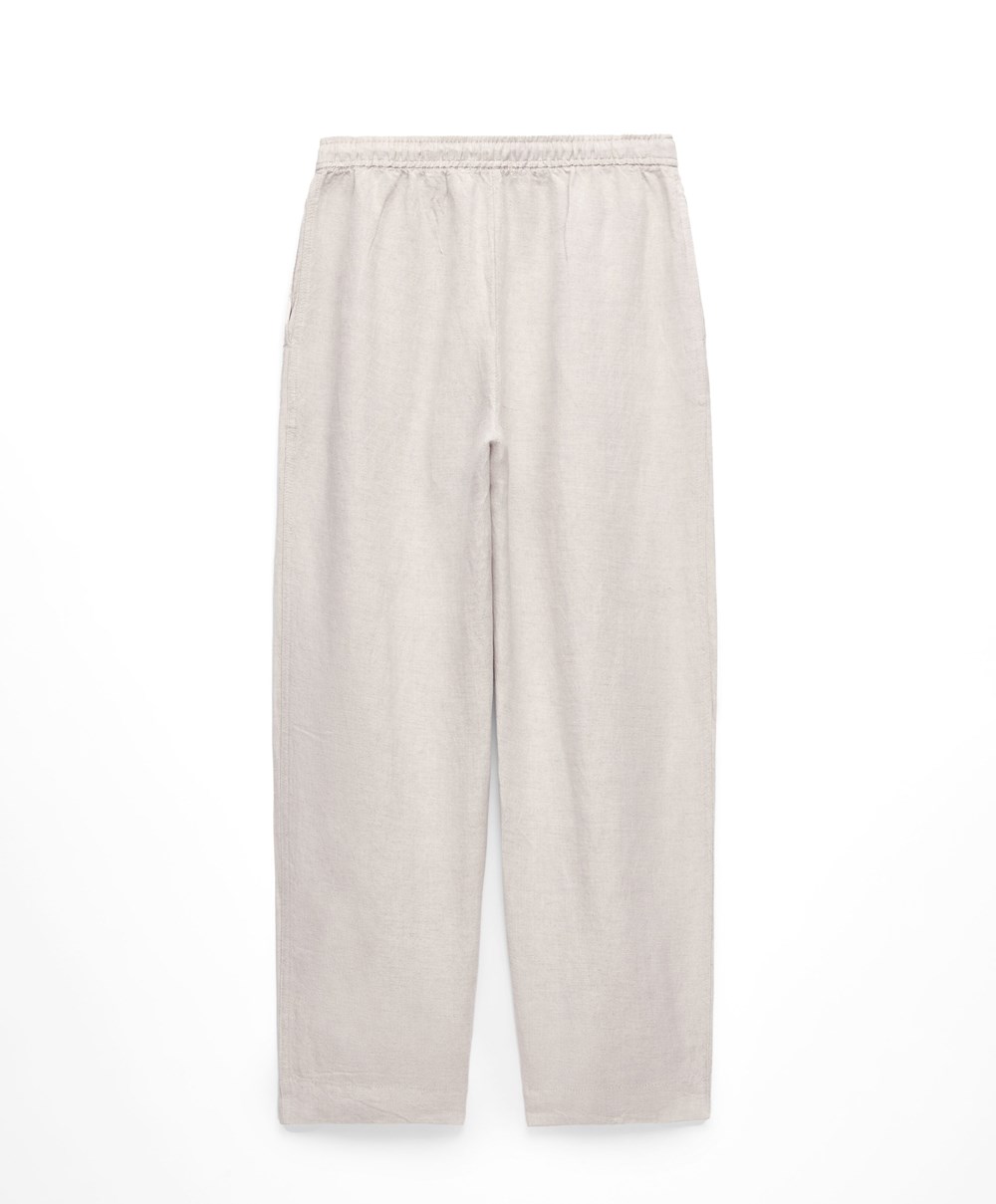 Sand Melange Oysho Linen Relaxed Fit Trousers | CZUA98217