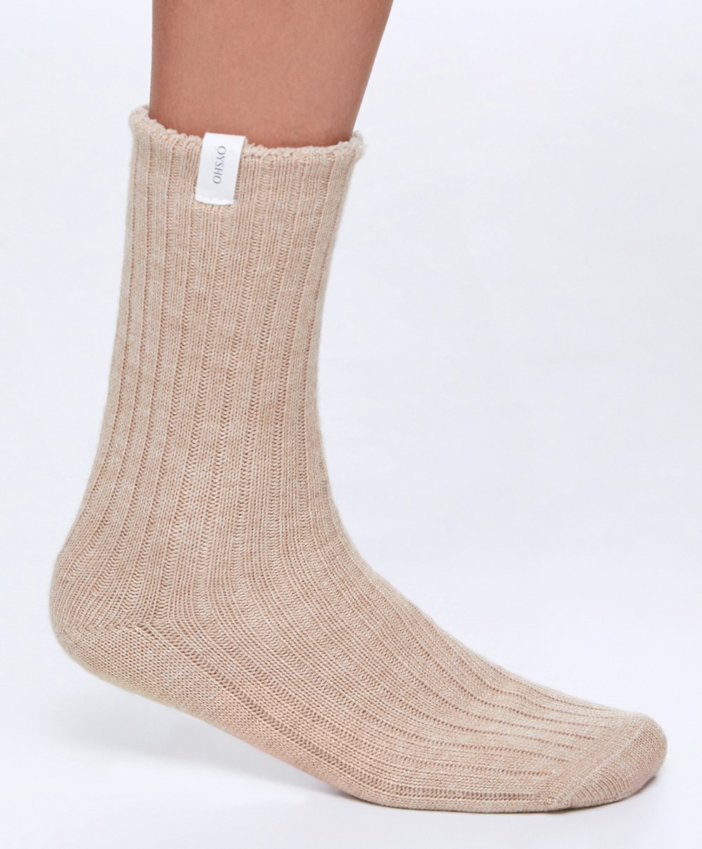 Sand Melange Oysho Rib Classic Socks | XCVN43580