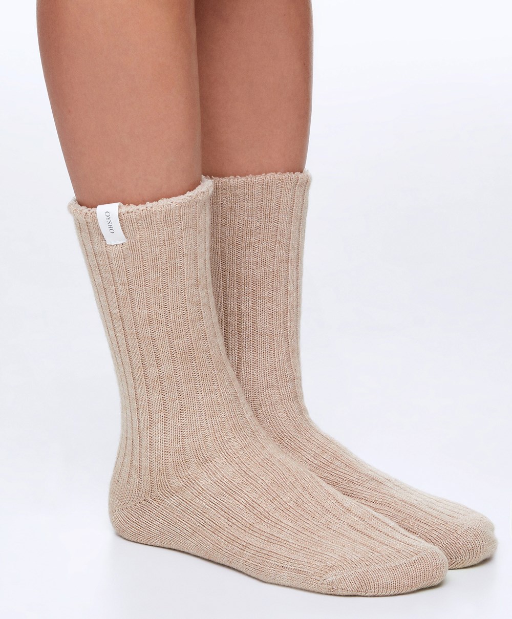 Sand Melange Oysho Rib Classic Socks | XCVN43580