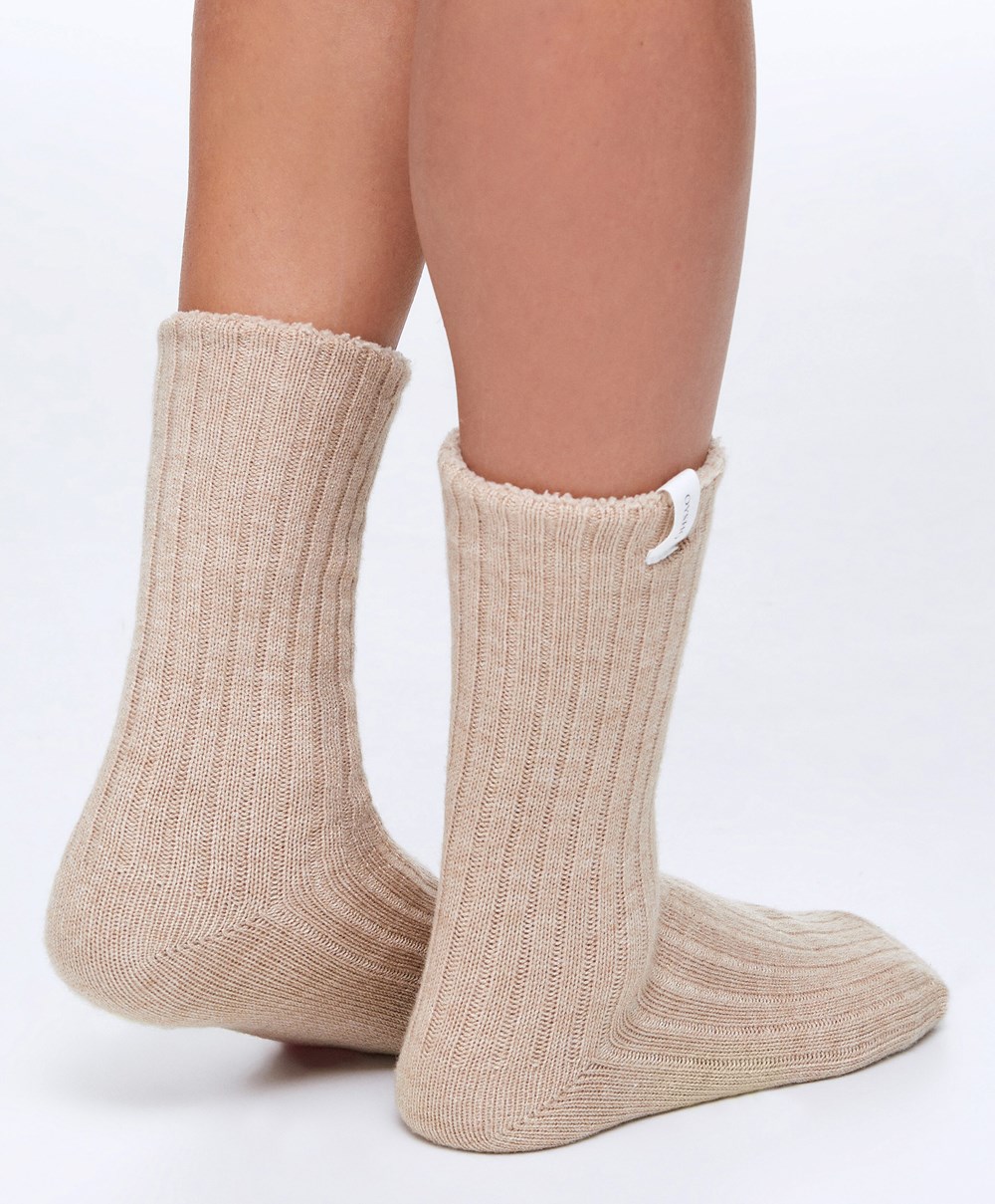 Sand Melange Oysho Rib Classic Socks | XCVN43580