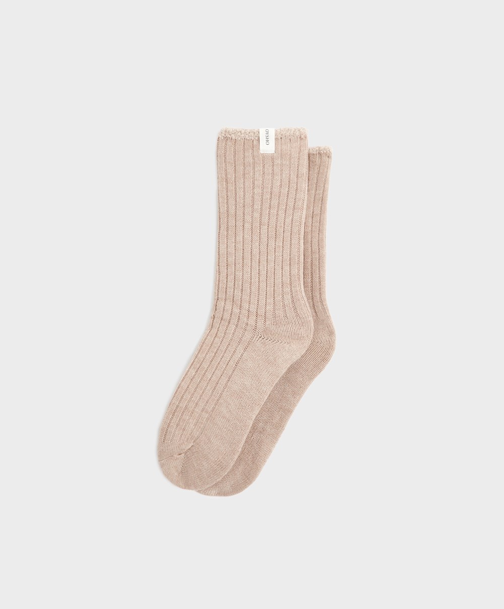 Sand Melange Oysho Rib Classic Socks | XCVN43580