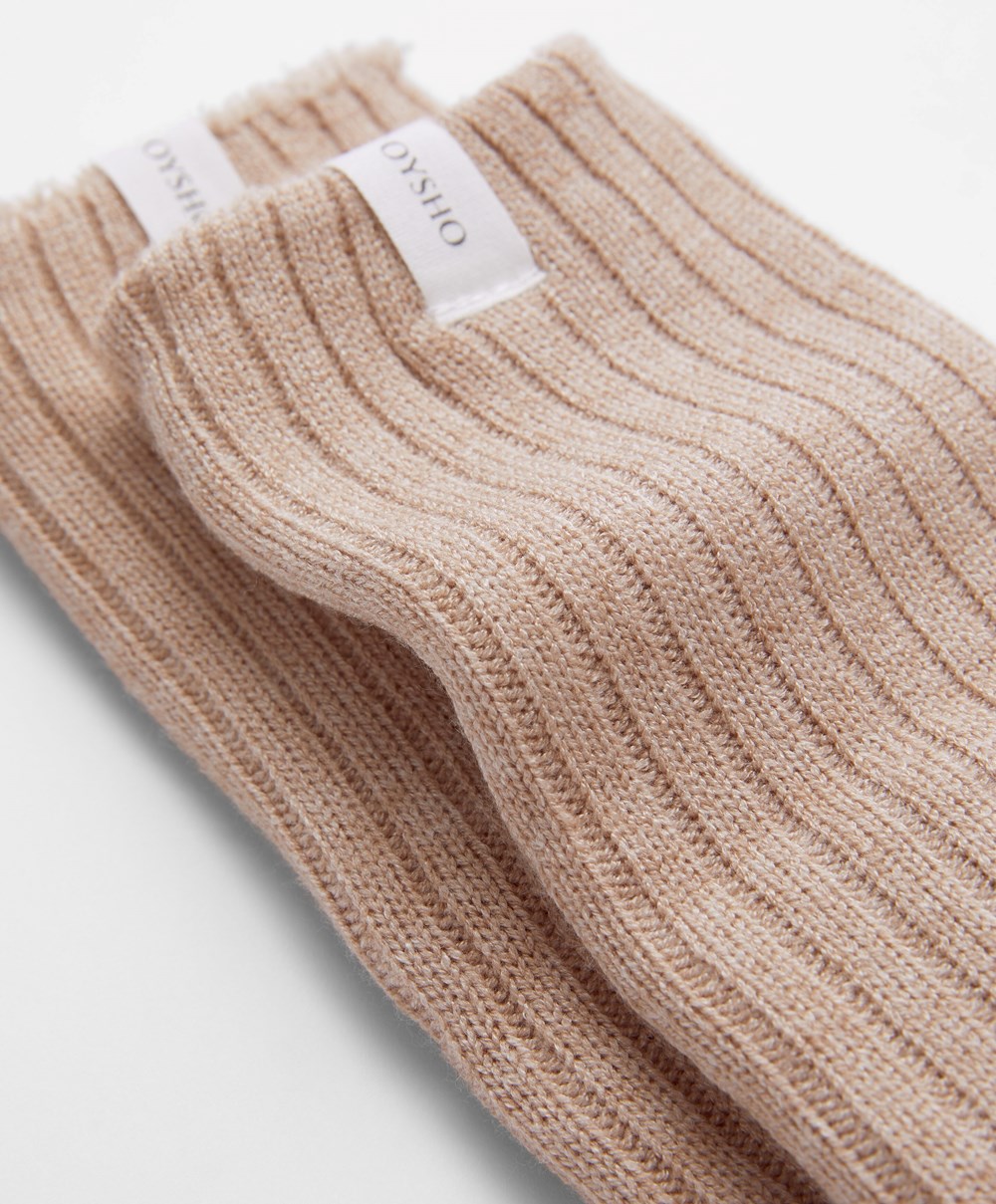 Sand Melange Oysho Rib Classic Socks | XCVN43580