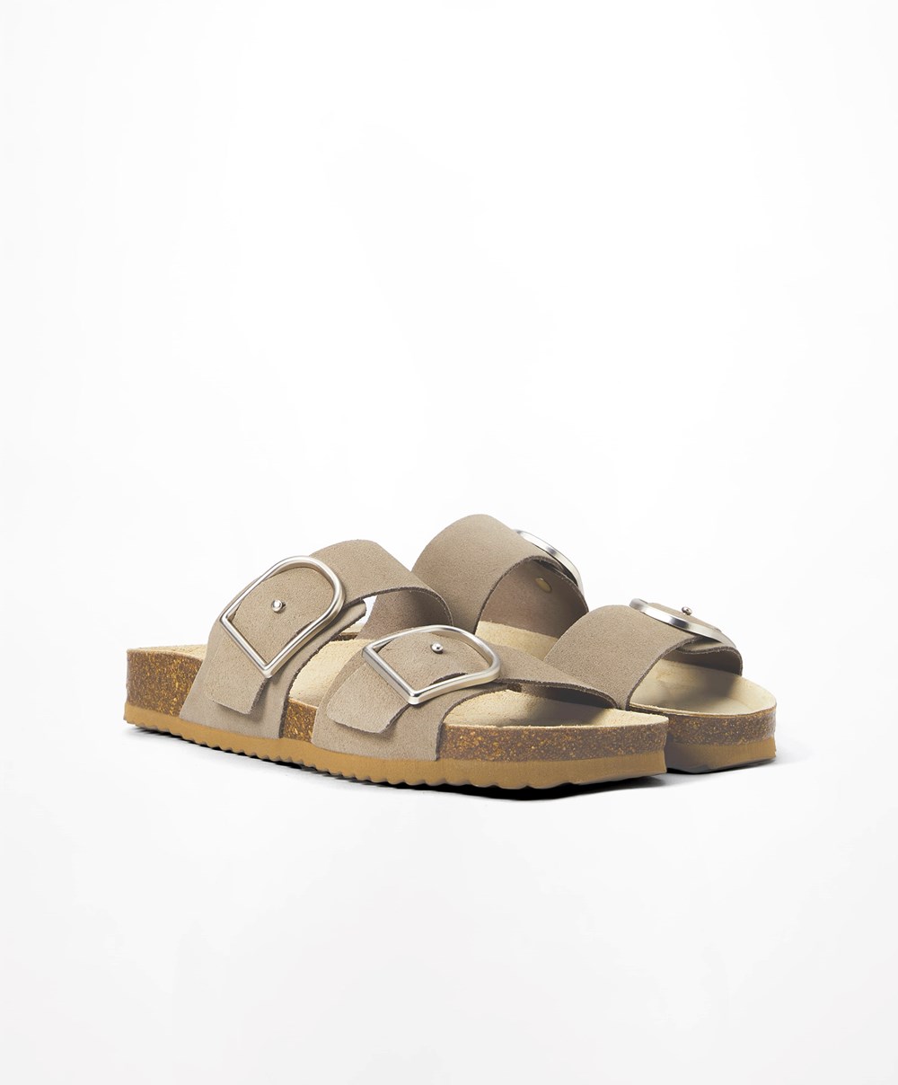 Sand Oysho Buckle Sandals | JRYU98741