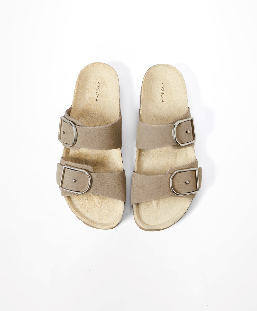 Sand Oysho Buckle Sandals | JRYU98741