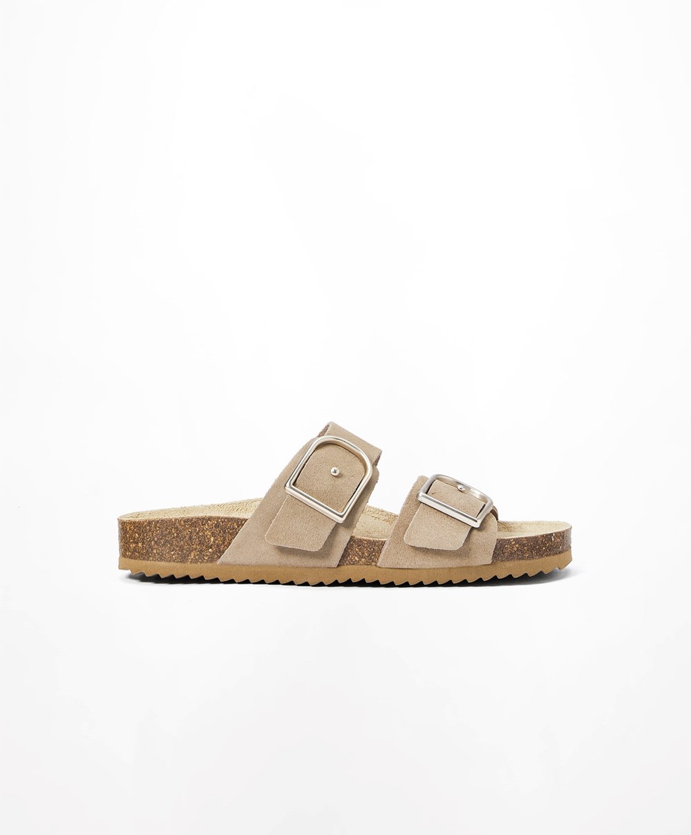 Sand Oysho Buckle Sandals | JRYU98741