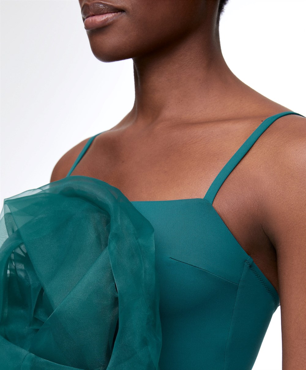 Sapphire Green Oysho Floral Organza Swimsuit | QWCR89732