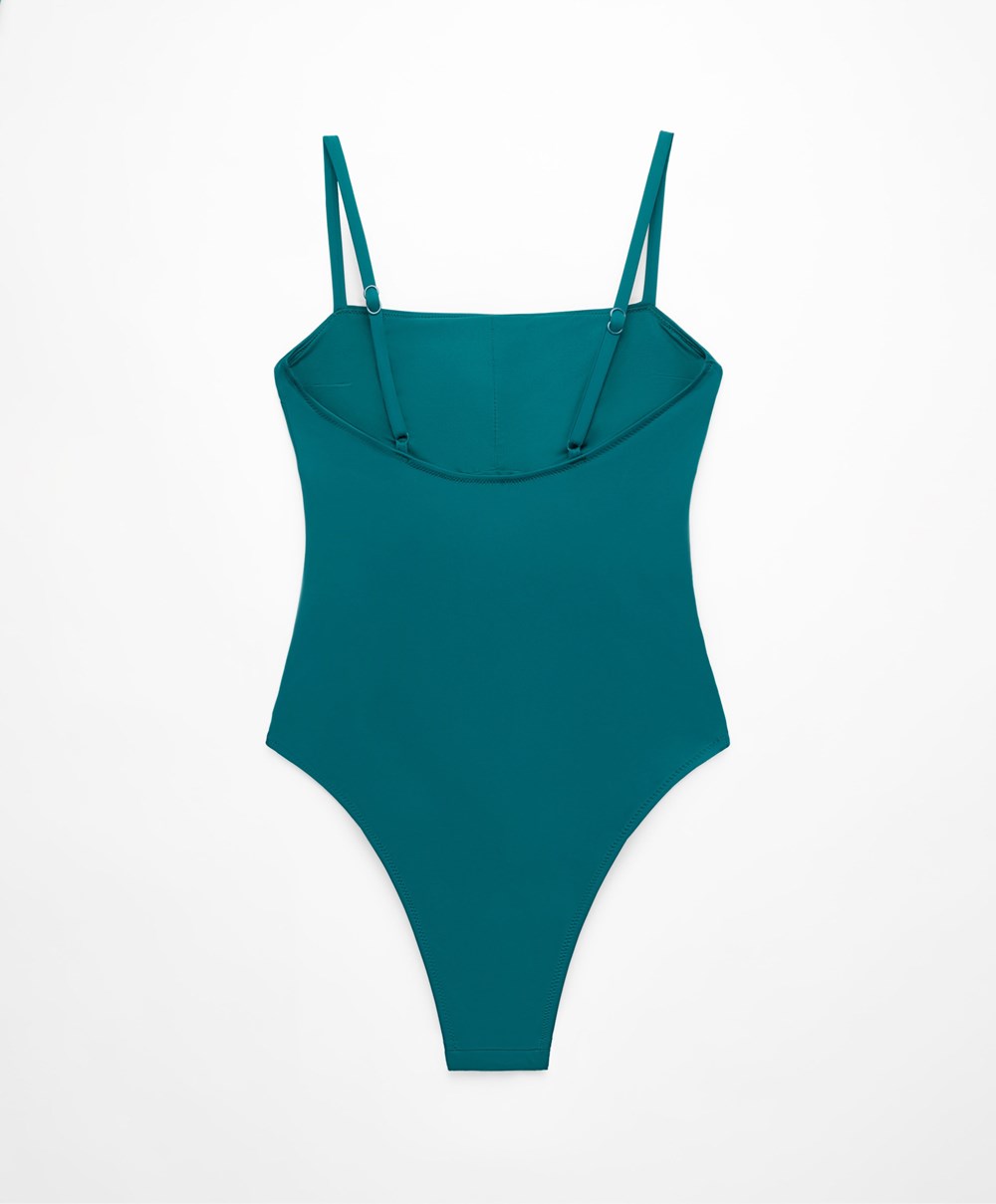 Sapphire Green Oysho Floral Organza Swimsuit | QWCR89732