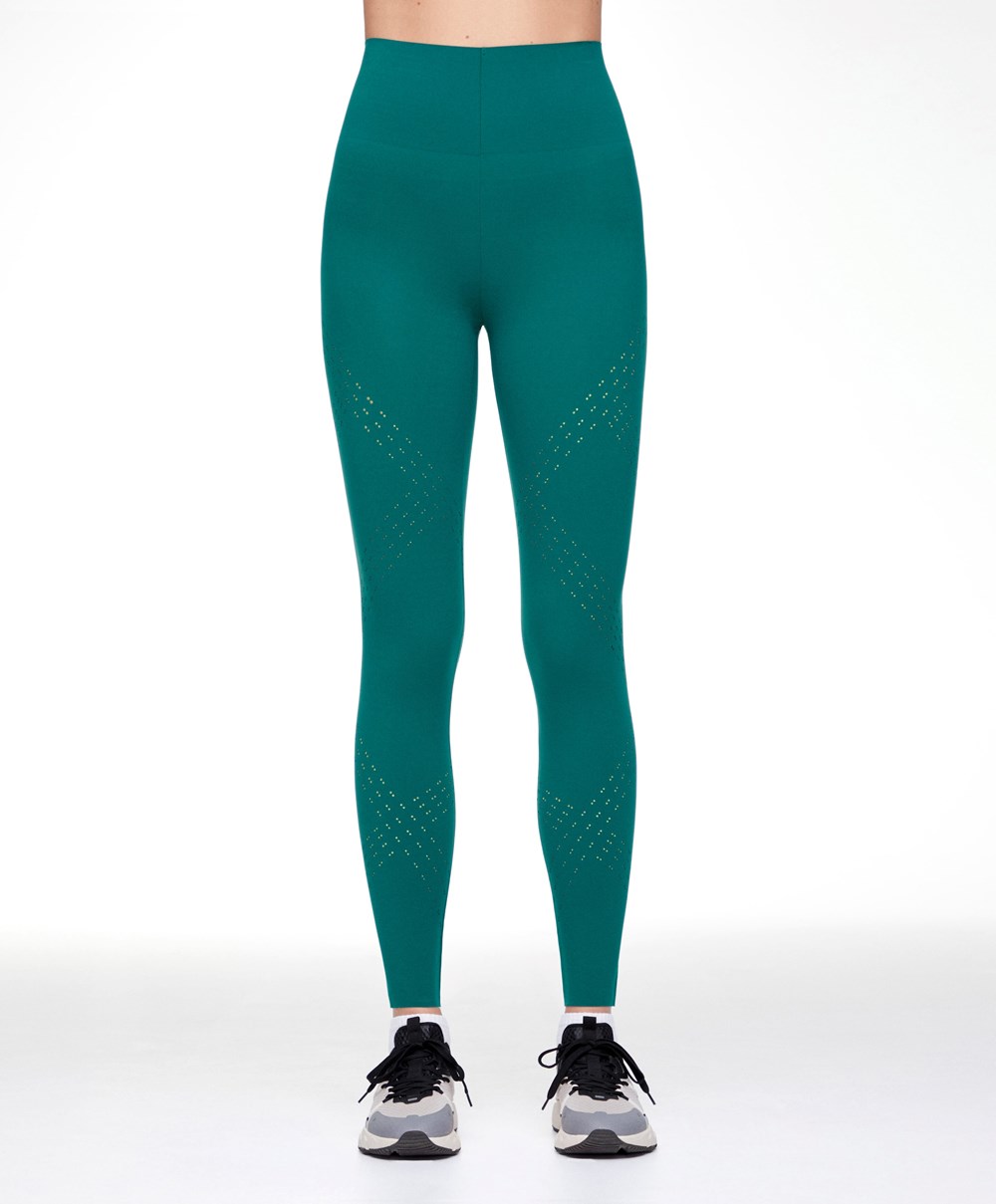 Sapphire Green Oysho Microperforated 65cm Compressive Leggings | KXEY69843