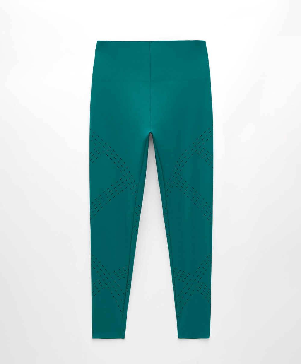 Sapphire Green Oysho Microperforated 65cm Compressive Leggings | KXEY69843