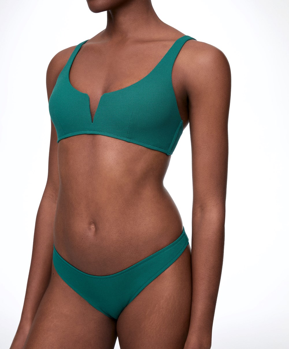 Sapphire Green Oysho Piqué Halterneck Bikini Top | LFRJ76105