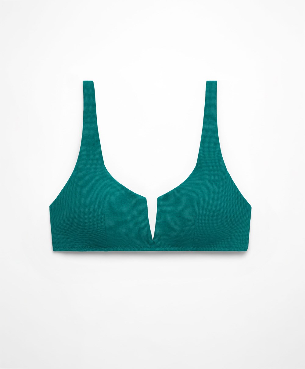 Sapphire Green Oysho Piqué Halterneck Bikini Top | LFRJ76105