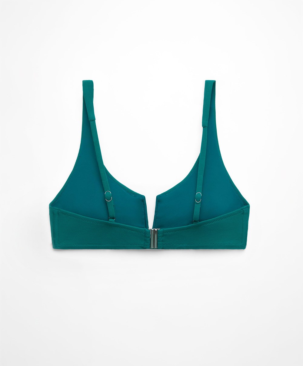 Sapphire Green Oysho Piqué Halterneck Bikini Top | LFRJ76105