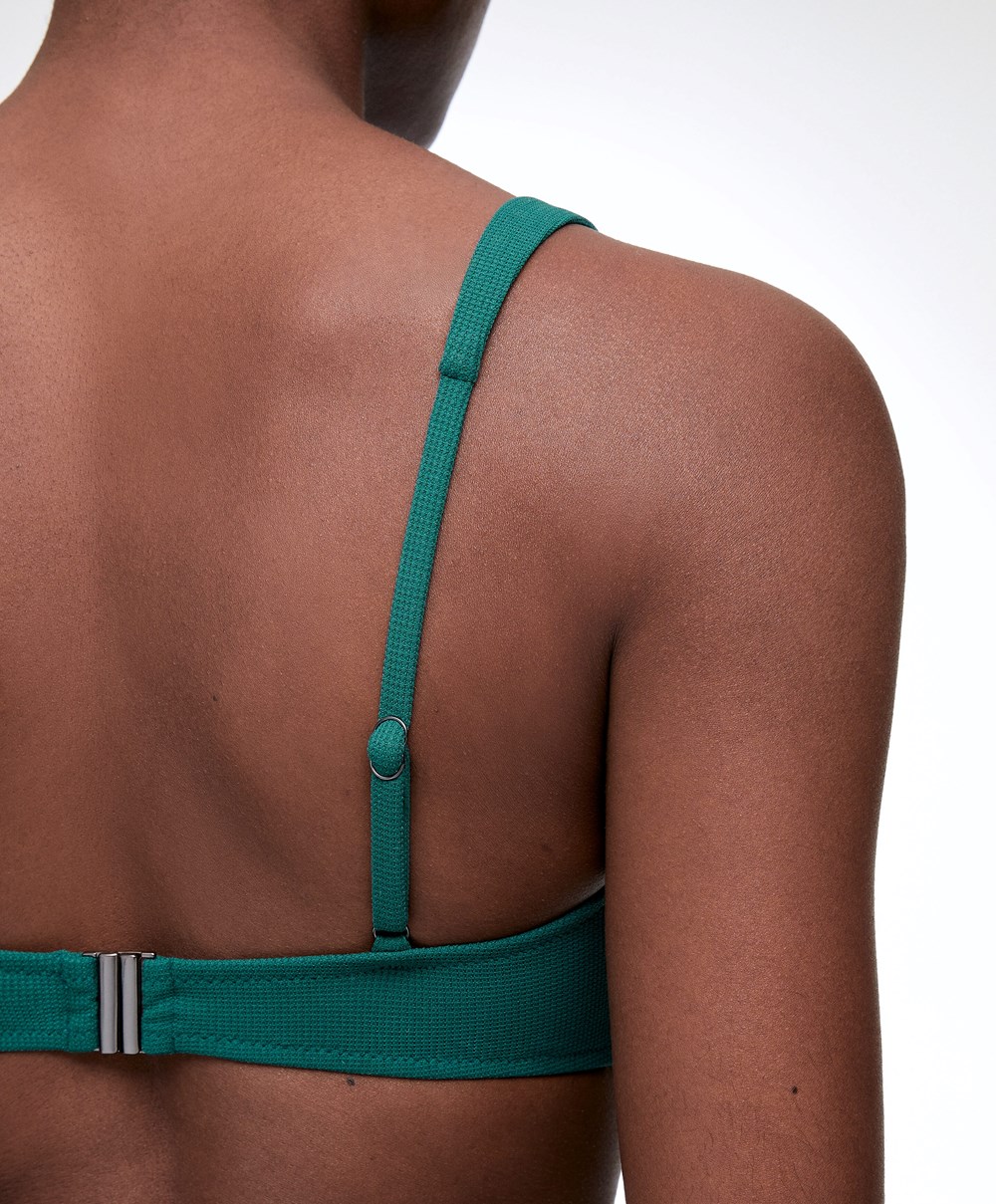 Sapphire Green Oysho Piqué Halterneck Bikini Top | YVOT46987