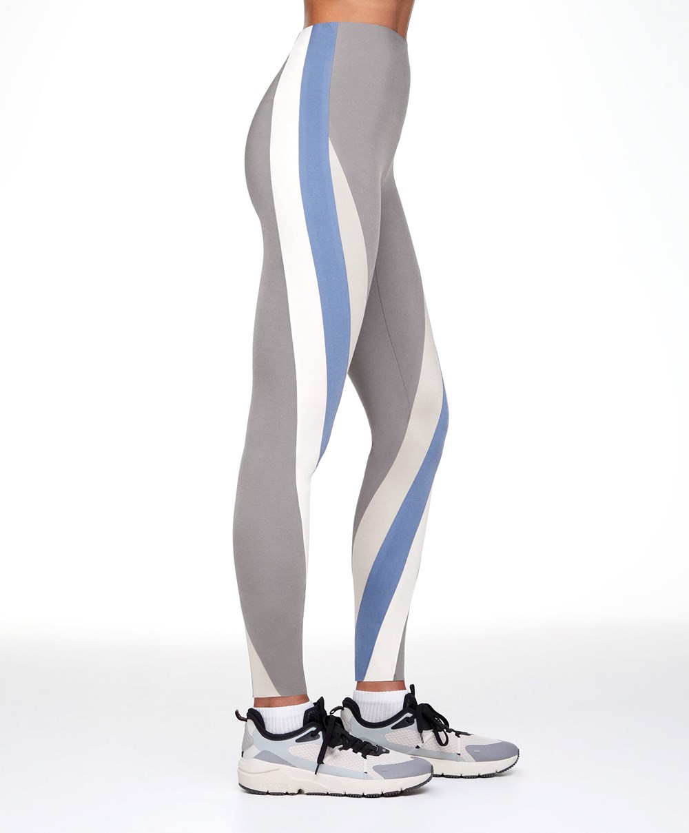 Silver Oysho Colour Block Compressive 65cm Ankle-length Leggings | CGJS07165