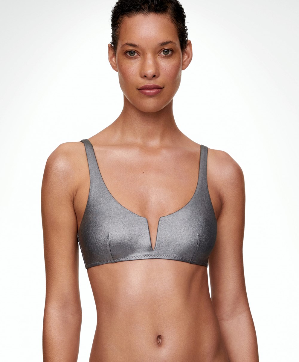 Silver Oysho Halterneck-style Bikini Top With V-neck | ZNJO05197