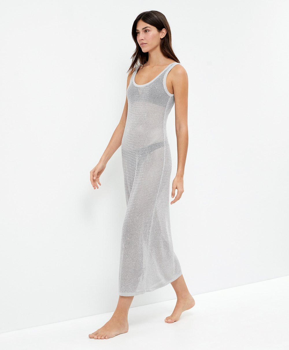 Silver Oysho Knit Midi Dress | CMJF86427