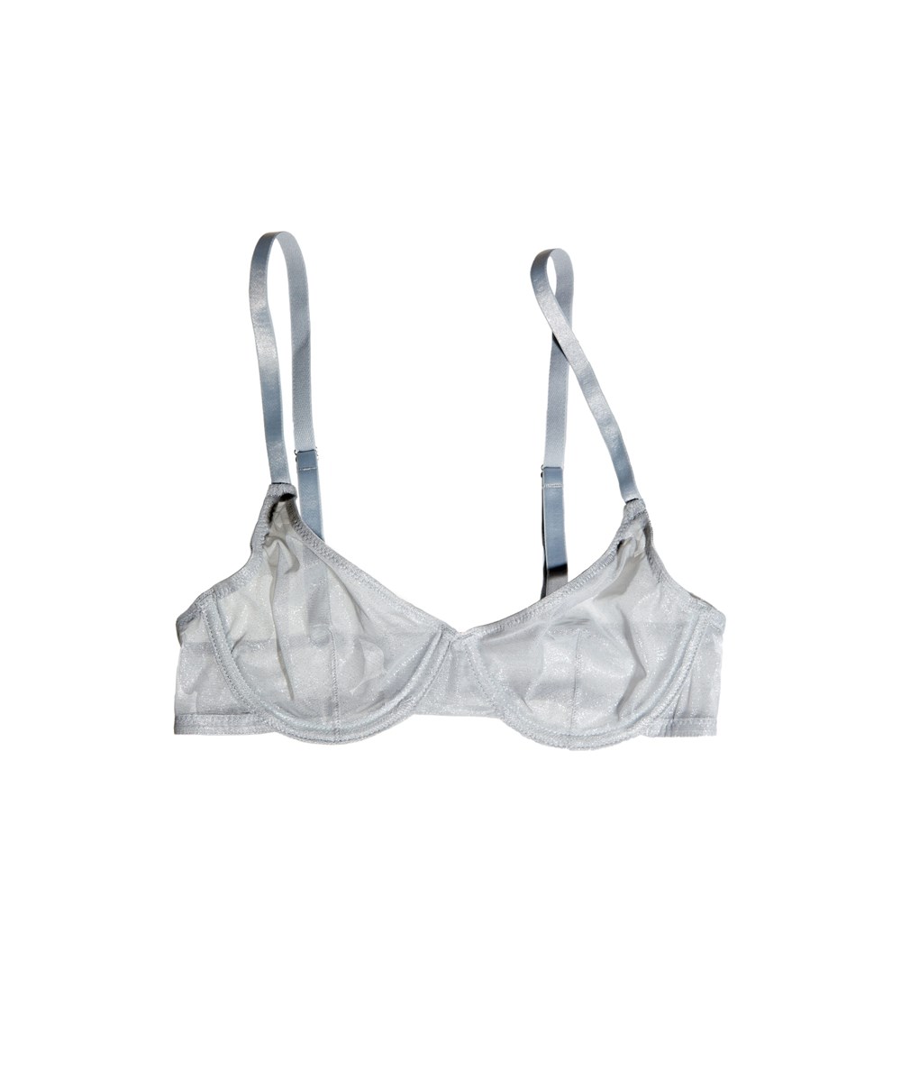 Silver Oysho Non-padded Underwired Classic Bra In Shiny Tulle | RJMP37925