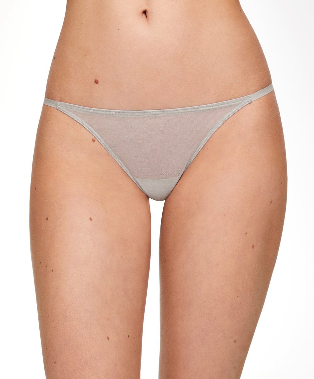 Silver Oysho Shiny Strappy Tulle Thong | PYTS95742