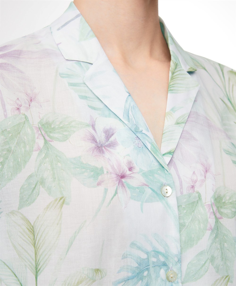 Soft Mauve Oysho Tropical Print Short-sleeved 100% Cotton Shirt | IDEY53706