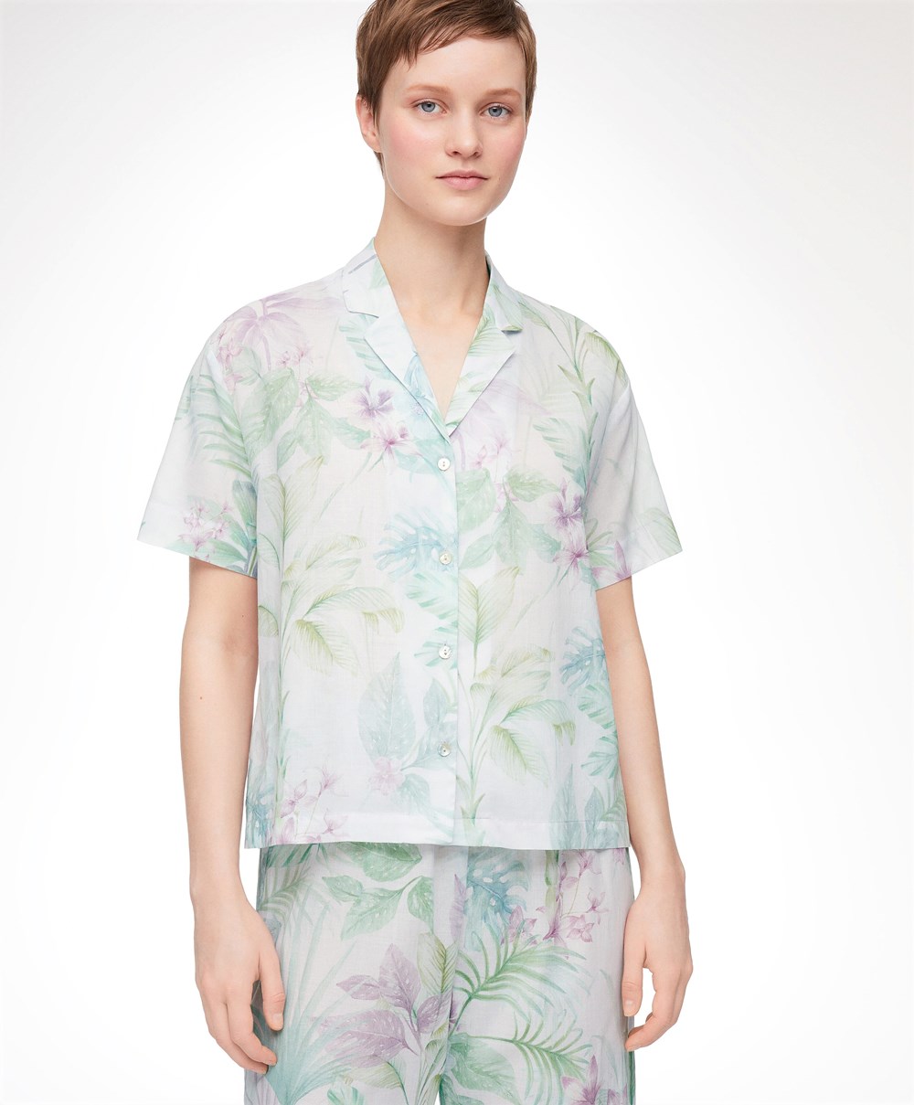 Soft Mauve Oysho Tropical Print Short-sleeved 100% Cotton Shirt | IDEY53706