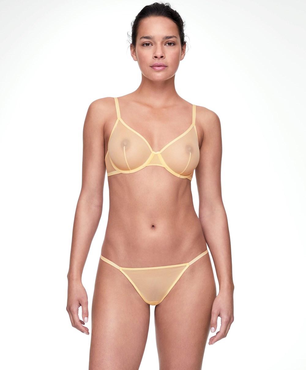 Soft Yellow Oysho Non-padded Underwired Classic Bra In Tulle | XMBL92706