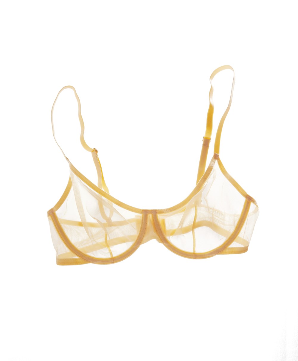 Soft Yellow Oysho Non-padded Underwired Classic Bra In Tulle | XMBL92706