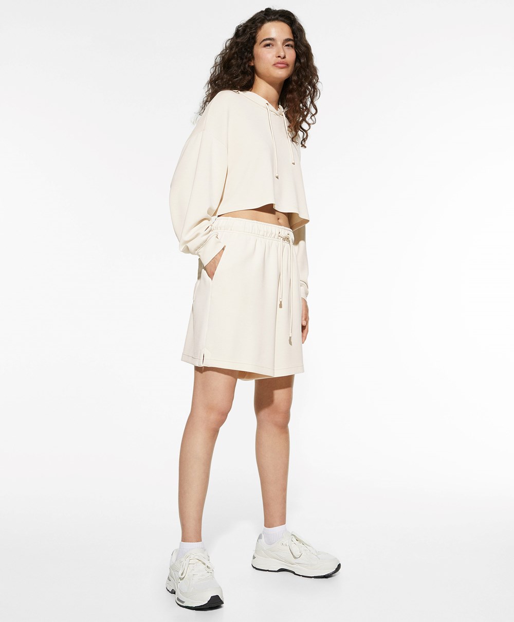 Stone Oysho Hooded Modal Crop Sweatshirt | KCRN10936