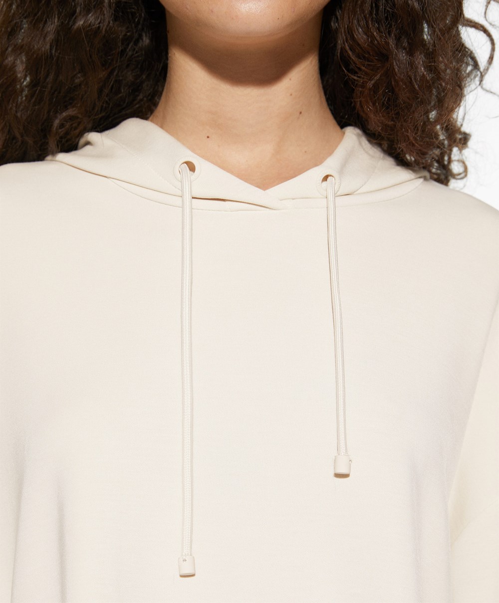 Stone Oysho Hooded Modal Crop Sweatshirt | KCRN10936