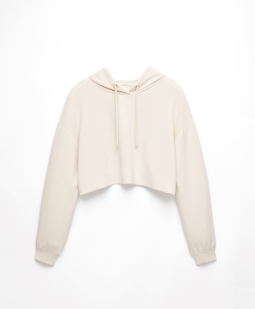 Stone Oysho Hooded Modal Crop Sweatshirt | KCRN10936