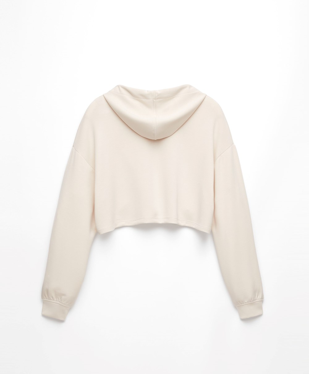 Stone Oysho Hooded Modal Crop Sweatshirt | KCRN10936