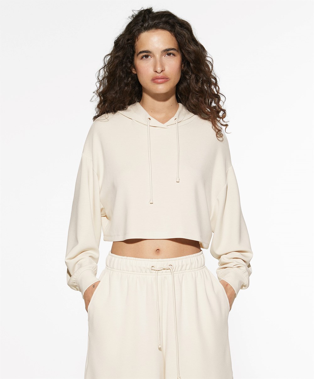 Stone Oysho Hooded Modal Crop Sweatshirt | KCRN10936