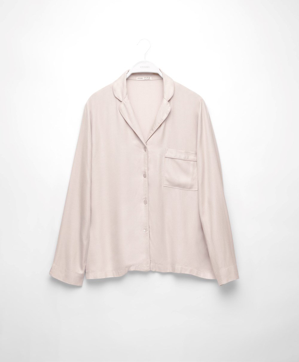 Stone Oysho Long-sleeved Shirt With Piping | EGQY47302