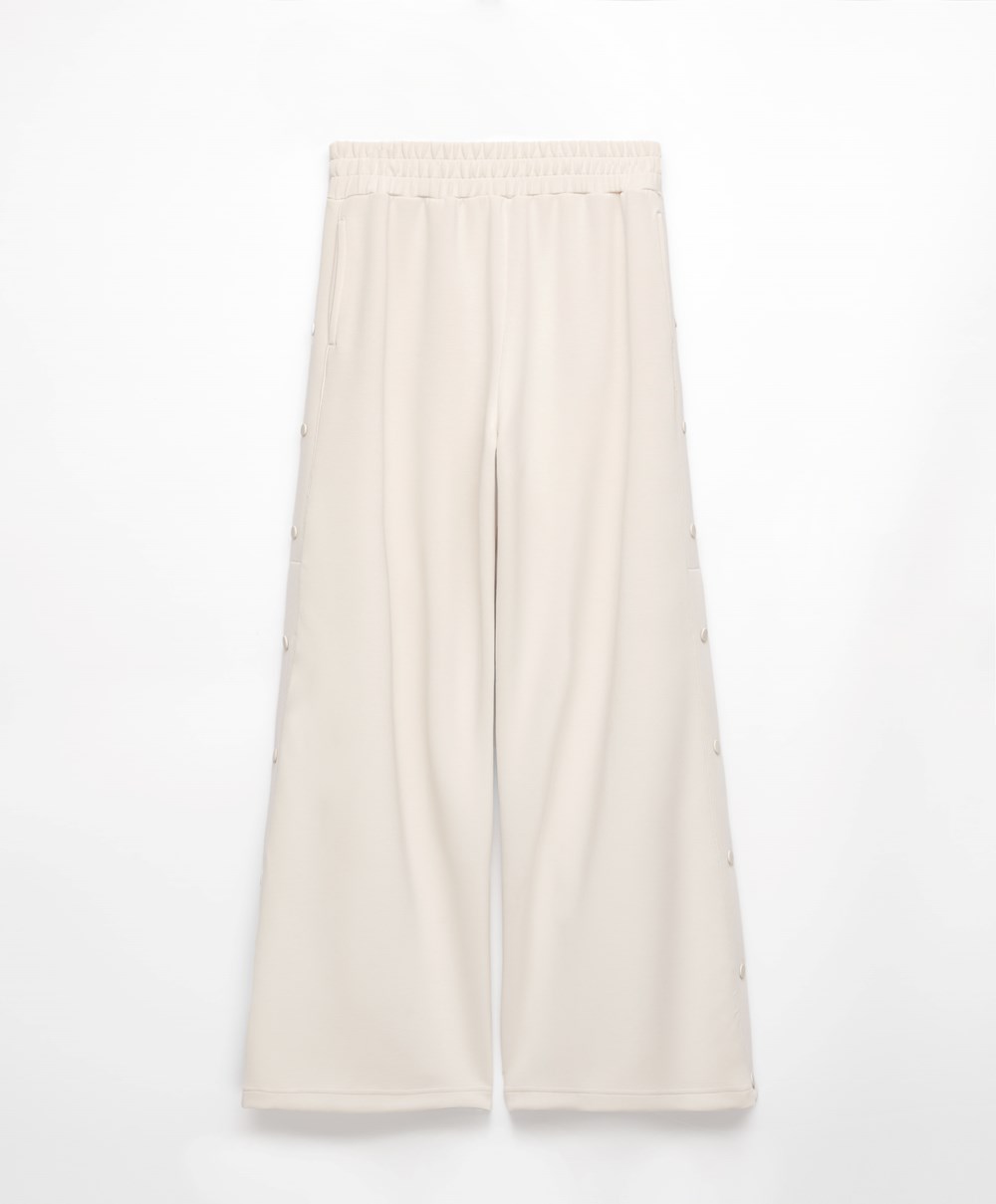 Stone Oysho Soft Touch Modal Wide-leg Trousers With Buttons | LBWQ59374