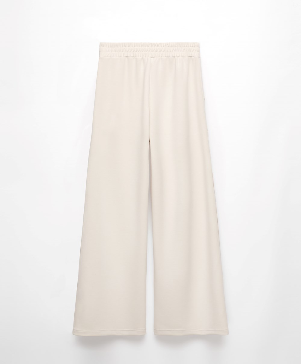 Stone Oysho Soft Touch Modal Wide-leg Trousers With Buttons | LBWQ59374