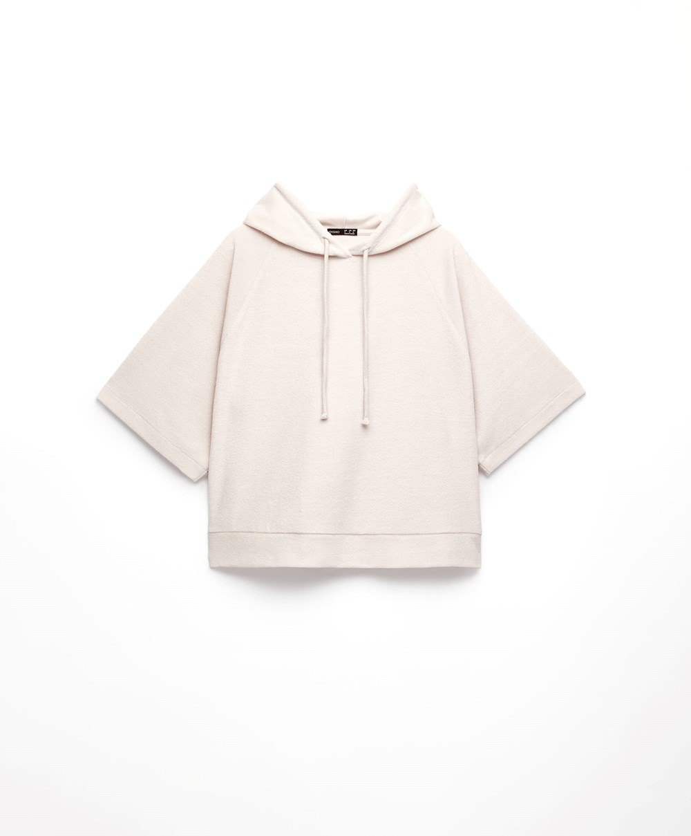 Stone Oysho Towel-effect Hooded Sweatshirt | QBVM48152