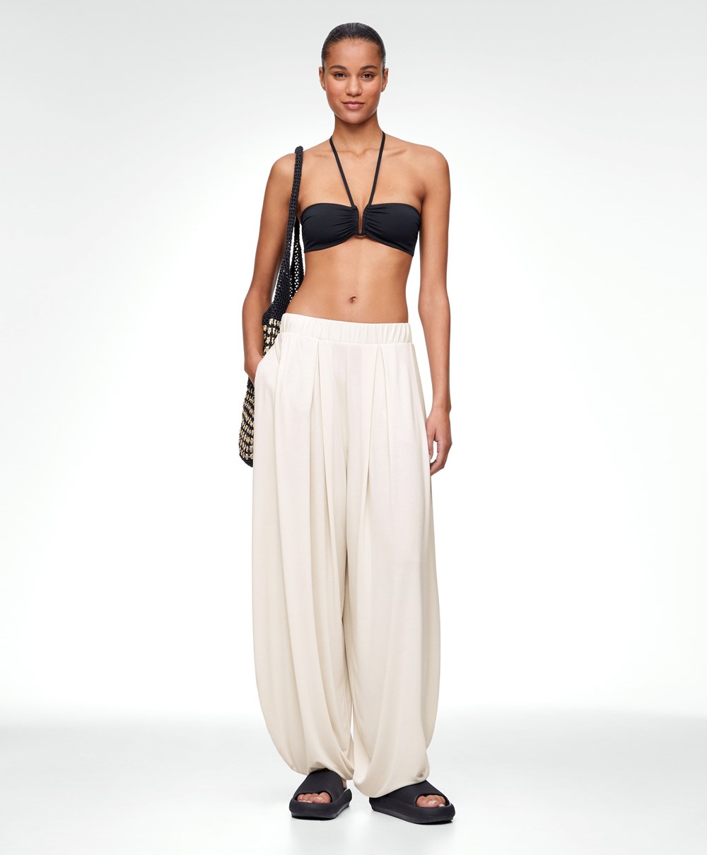 Stone Oysho Wide-leg Draped Modal Trousers | OLSD20139